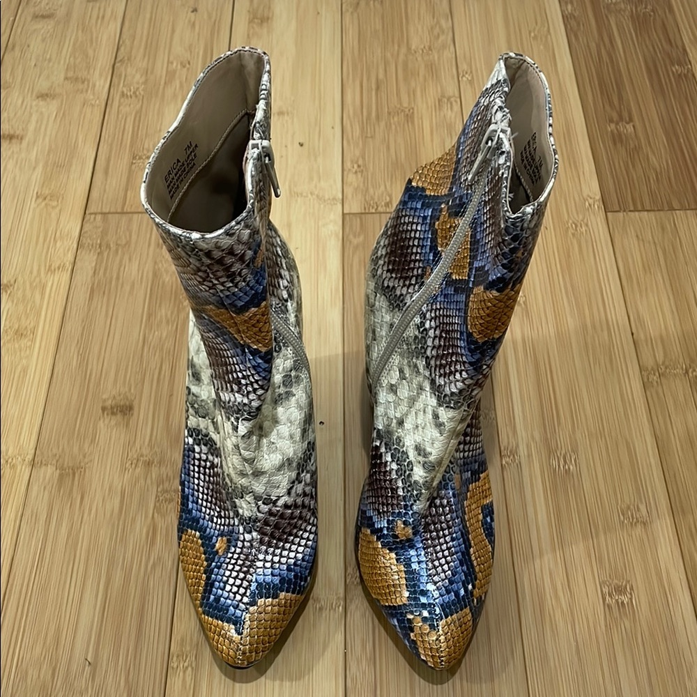 Kaari Blue Ankle Booties Blue and Yellow Snakeskin